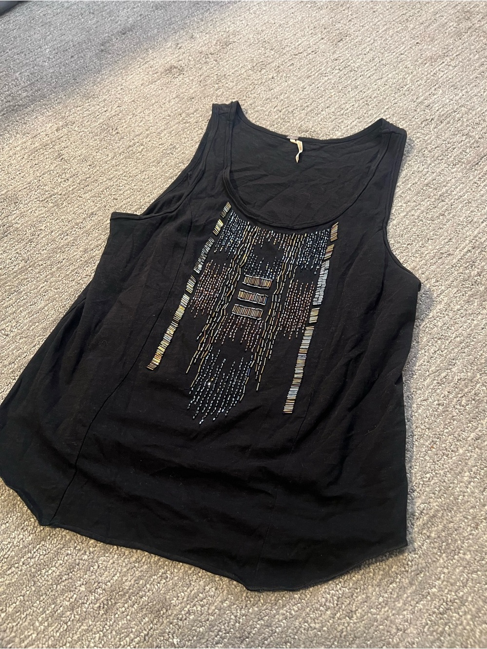 Free people Sleeveless Black Tank Top with Metallic Bead Detail